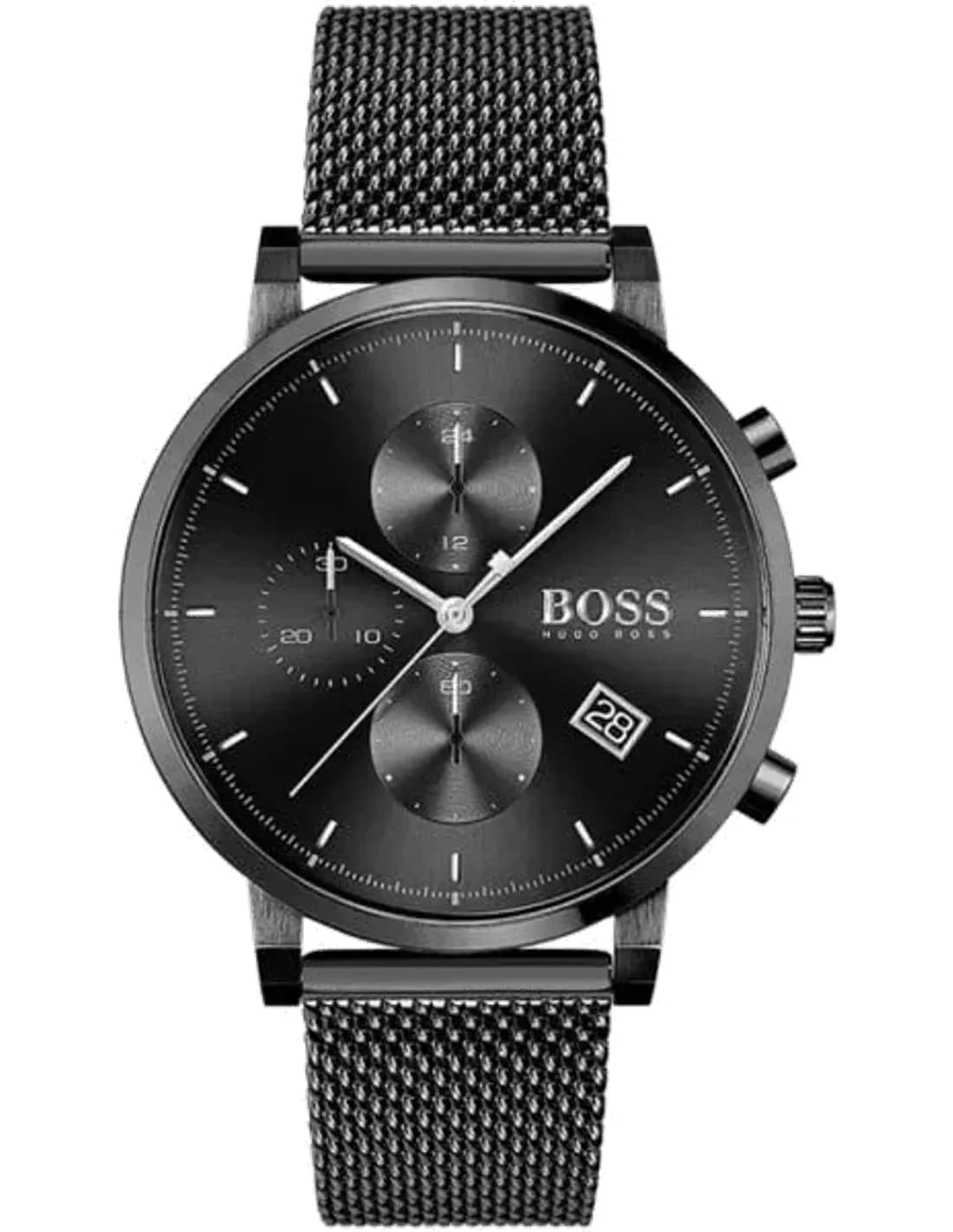 Hugo Boss 1513813 montre homme, noir avec bracelet maille milanaise argenté
