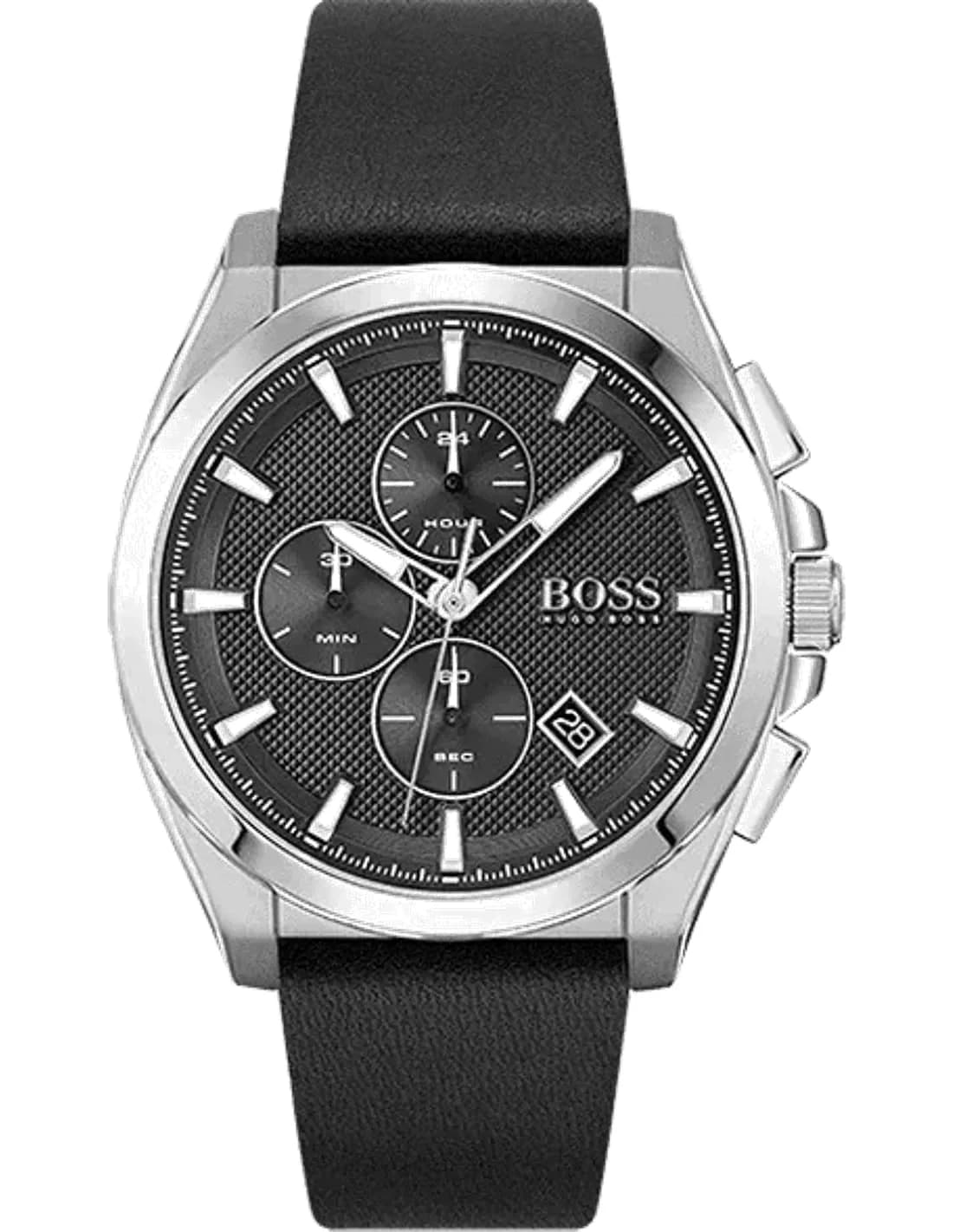 Hugo Boss 1513881 montre homme, chronographe cadran noir bracelet cuir