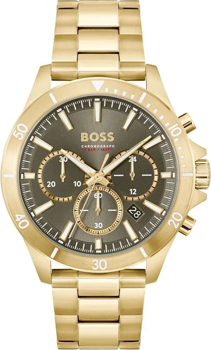 Hugo Boss 1514059 montre homme, cadran marron multifonctions, bracelet acier doré