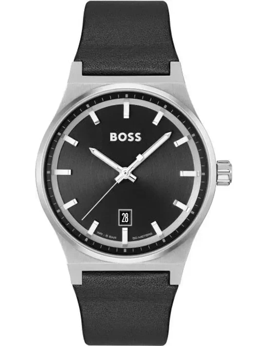 Hugo Boss 1514075 montre homme, cadran noir, bracelet cuir texturé