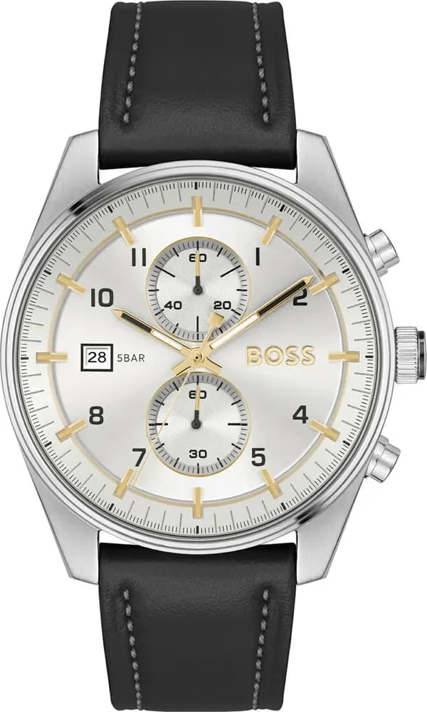 Hugo Boss 1514147 montre homme, cadran argent sur cuir noir