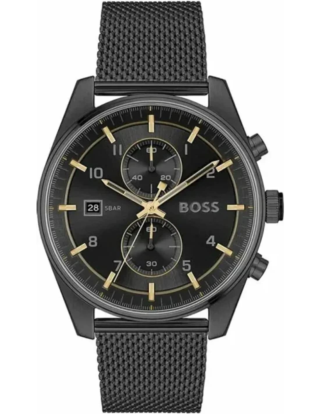 Hugo Boss 1514150 montre homme, Noir cadran, bracelet acier noir maille milanaise