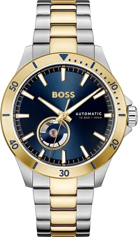 Hugo Boss 1514201 montre homme, cadran bleu, bracelet acier bicolore