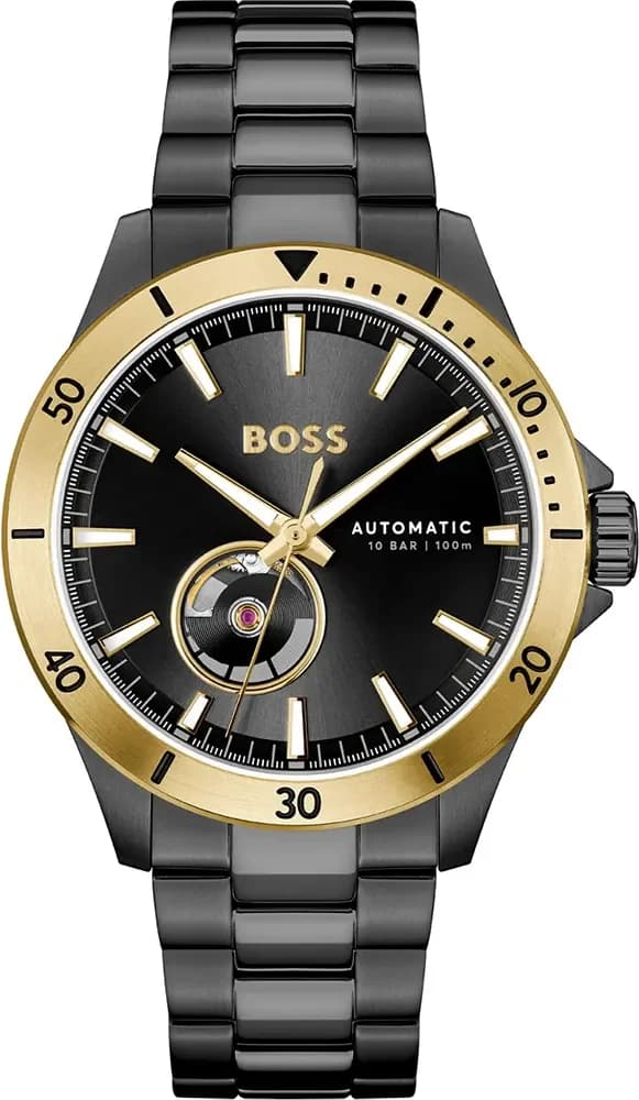 Hugo Boss 1514203 montre homme, cadran noir, bracelet acier noir