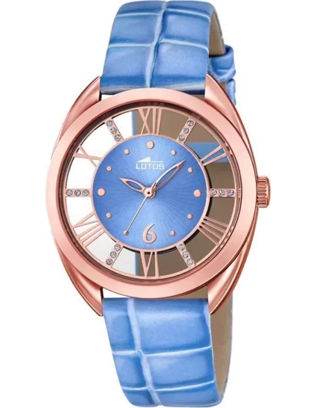 Lotus L18226/2 montre femme, cadran bleu, bracelet cuir bleu, boîtier or rose