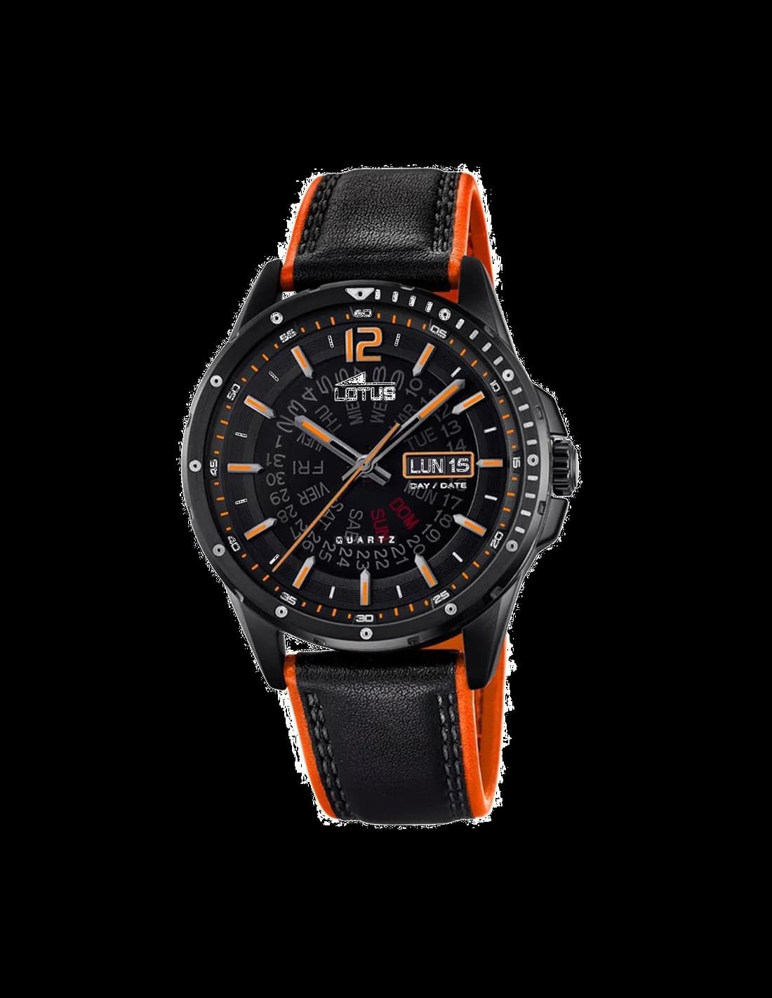 Lotus L18525/1 montre homme, cadran noir soleil, bracelet cuir marron