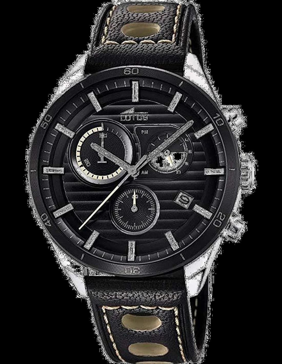 Lotus L18531/1 montre homme, chronographe avec cadran noir et bracelet cuir