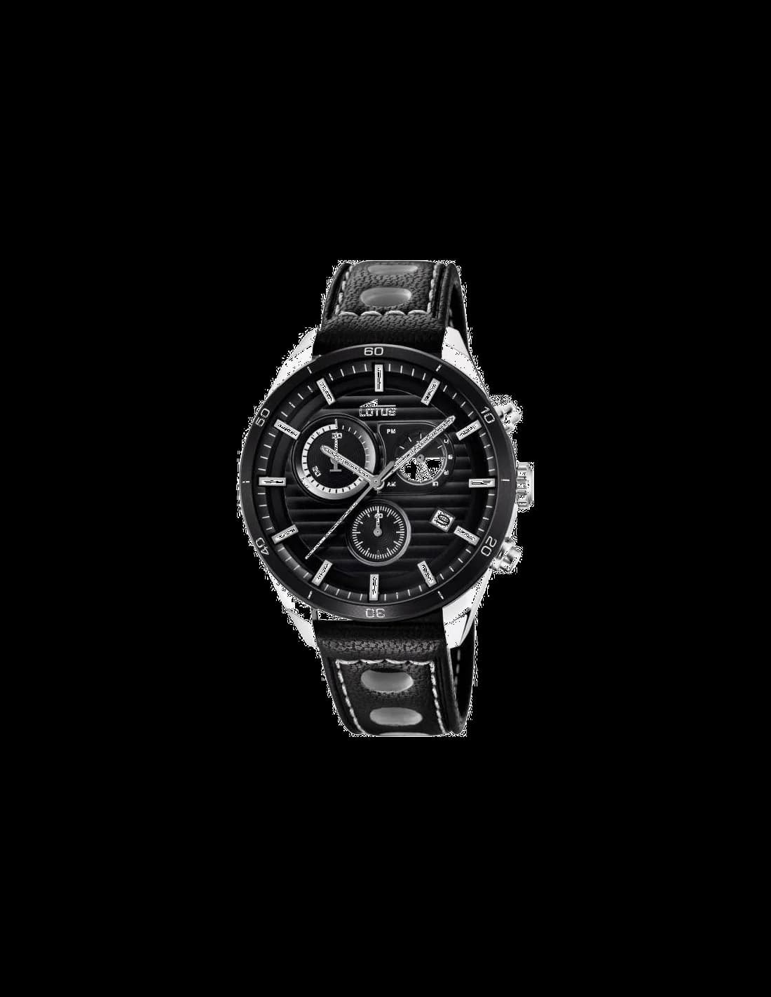 Lotus L18531/4 montre homme, chronographe au cadran noir et bracelet cuir
