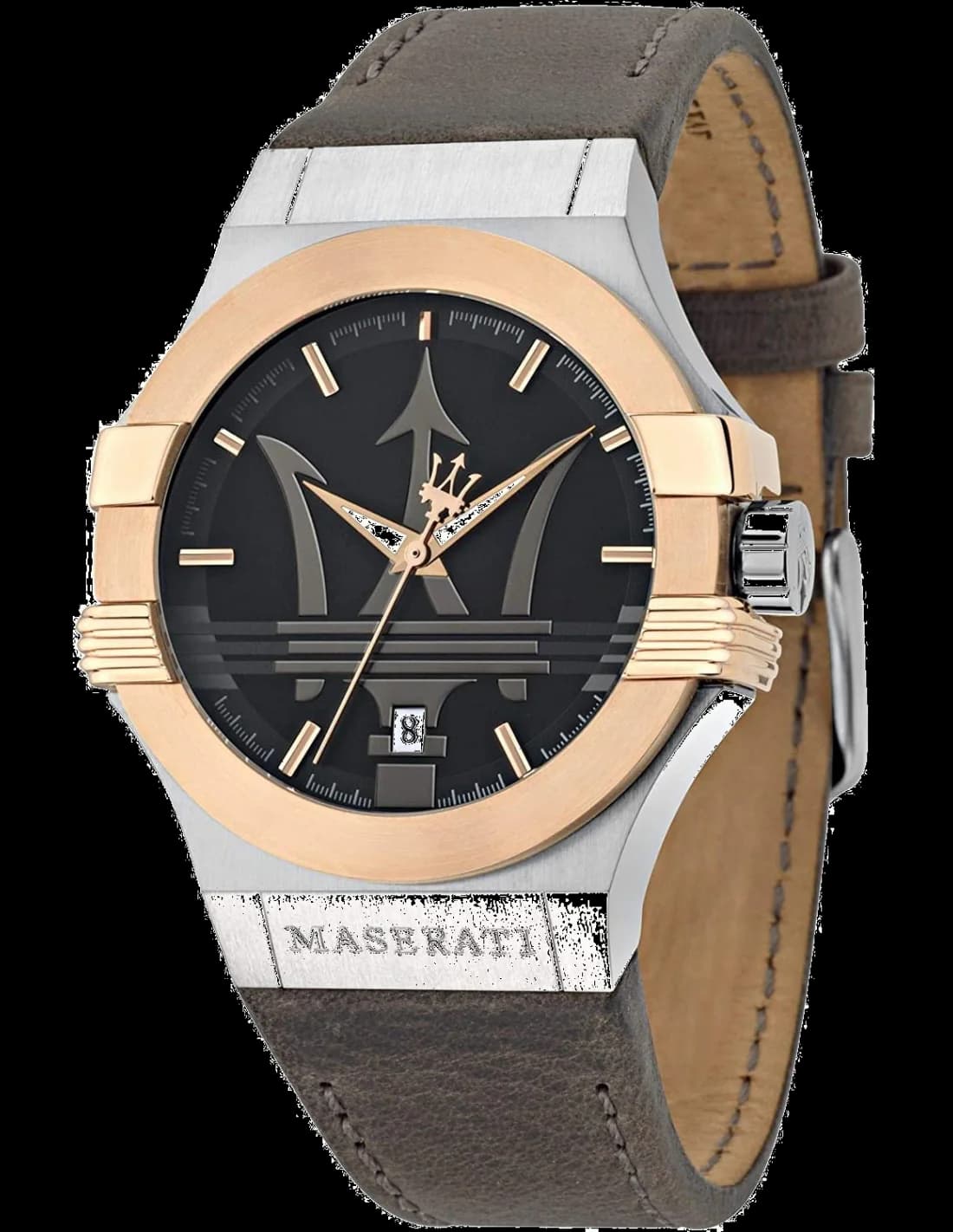 Maserati R8851108014 montre homme, bracelet cuir marron, cadran noir