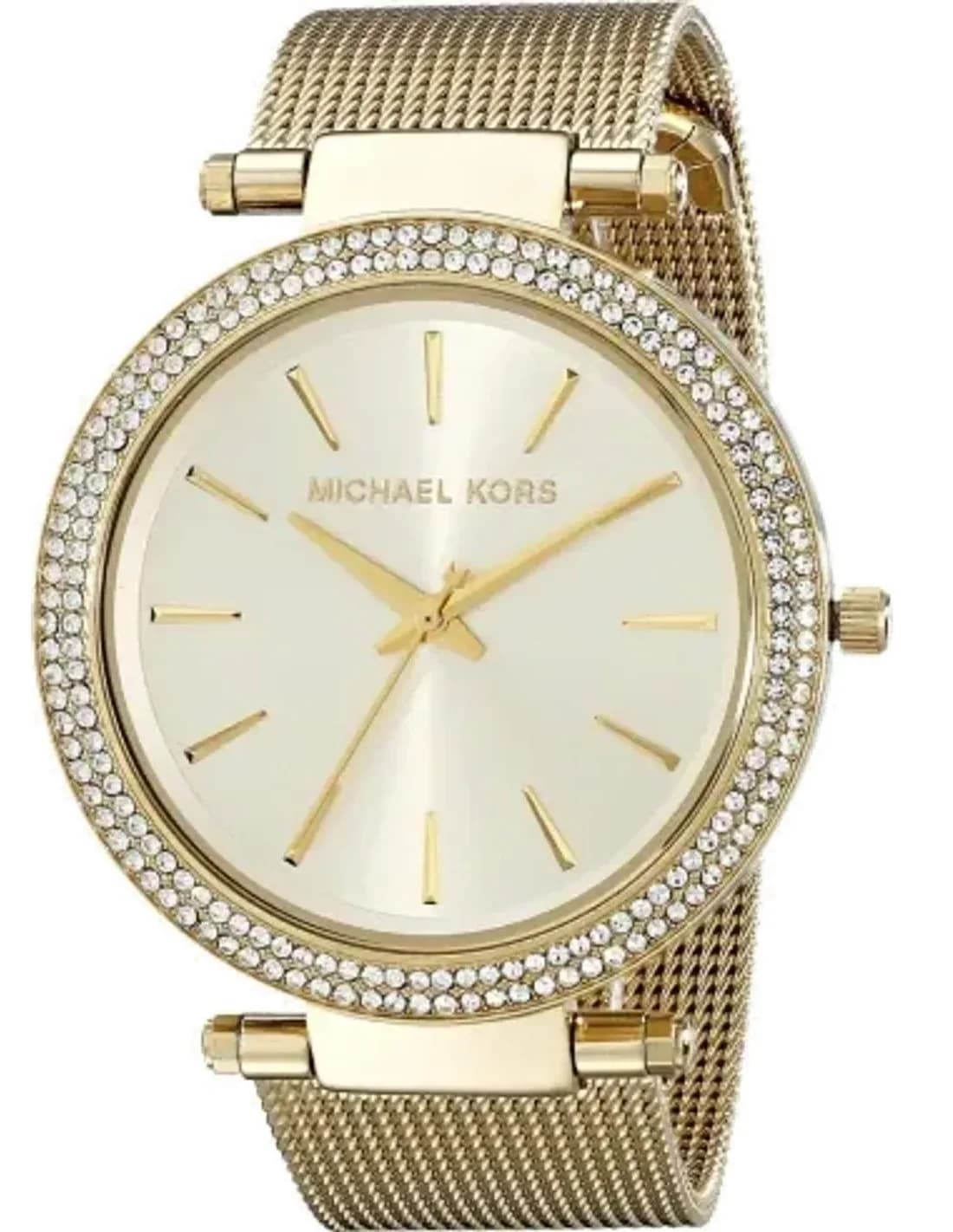 Michael Kors MK3368 Darci Watch in Gold-Tone Stainless Steel and Milanese maille milanaise