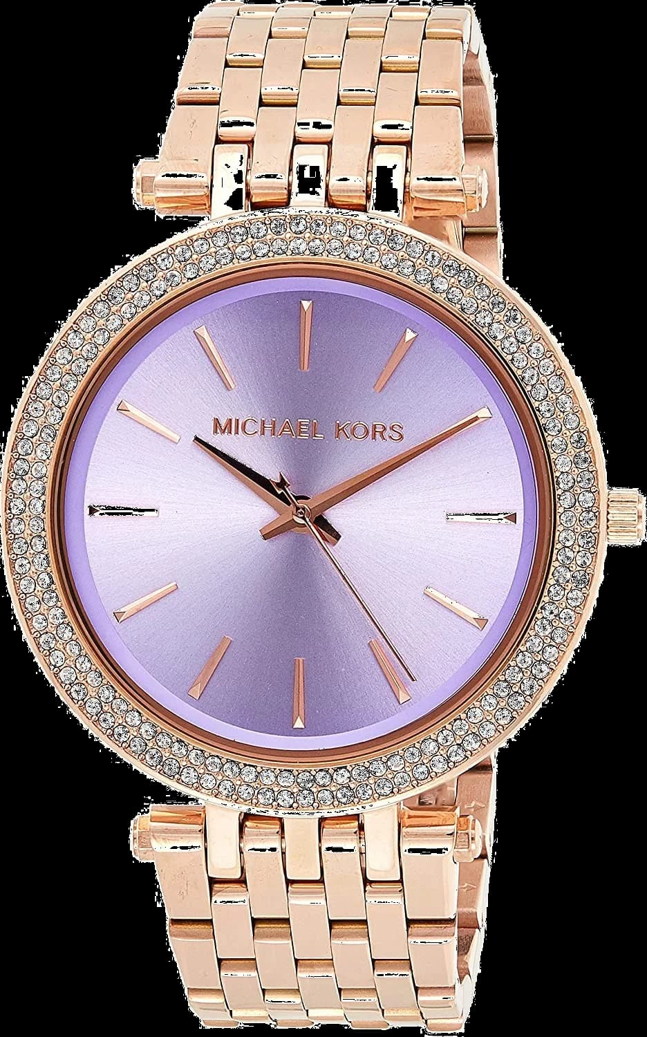 Michael Kors MK3400 montre femme, cadran violet avec boîtier or rose et bracelet acier