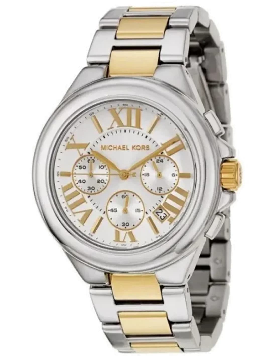 Michael Kors MK5653 montre femme, cadran blanc, bracelet bi-ton argenté et doré