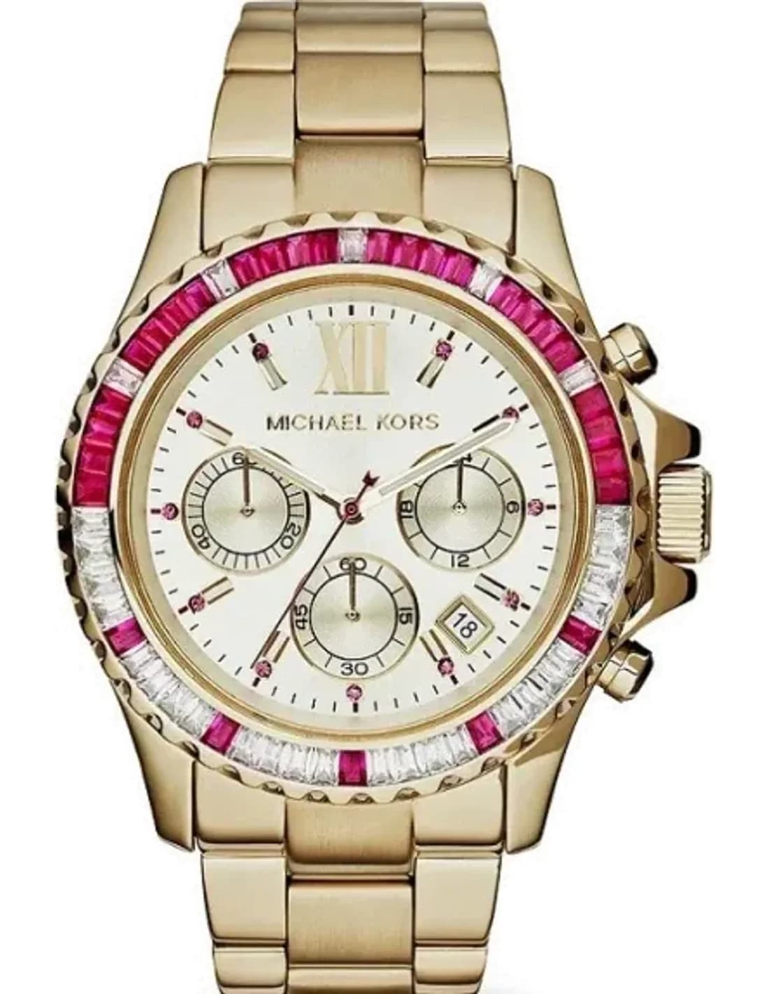 Michael Kors MK5871 montre femme, cadran or et lunette sertie sur acier argenté