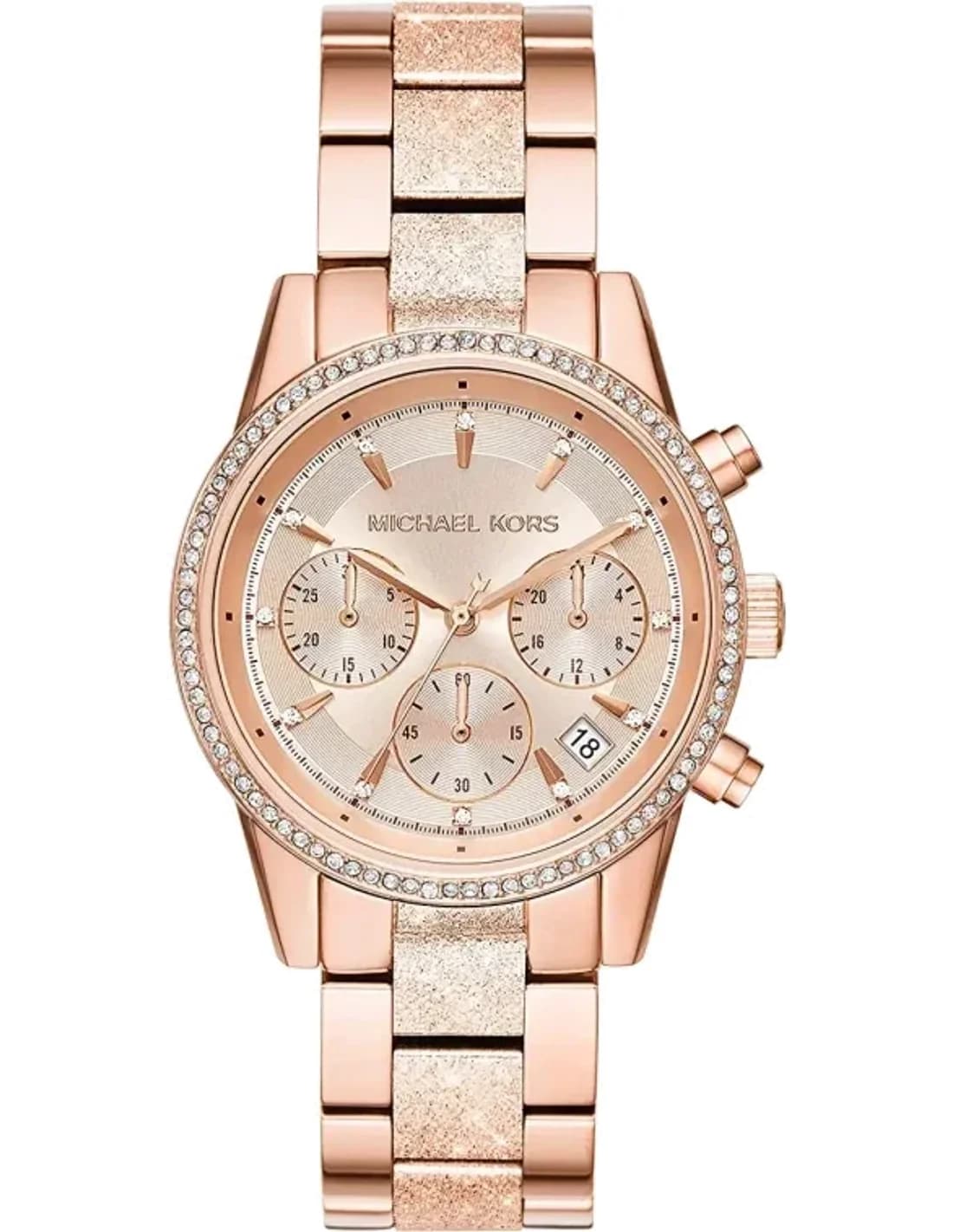 Montre Femme Michael Kors Ritz MK6598 bracelet or rose en poudre de cristaux