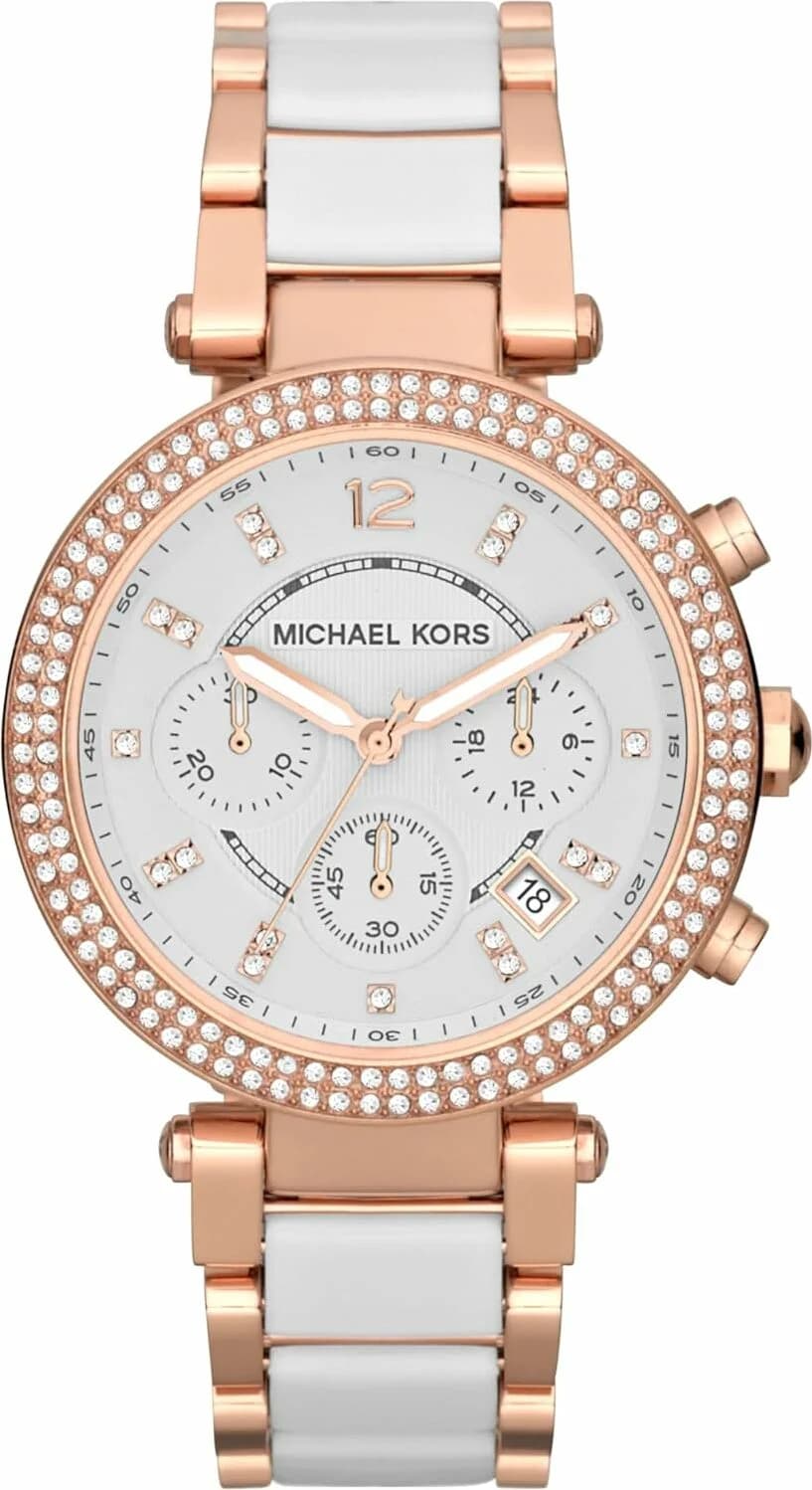 Michael Kors MK7064 montre homme, au cadran noir sur bracelet acier bicolore or et argent