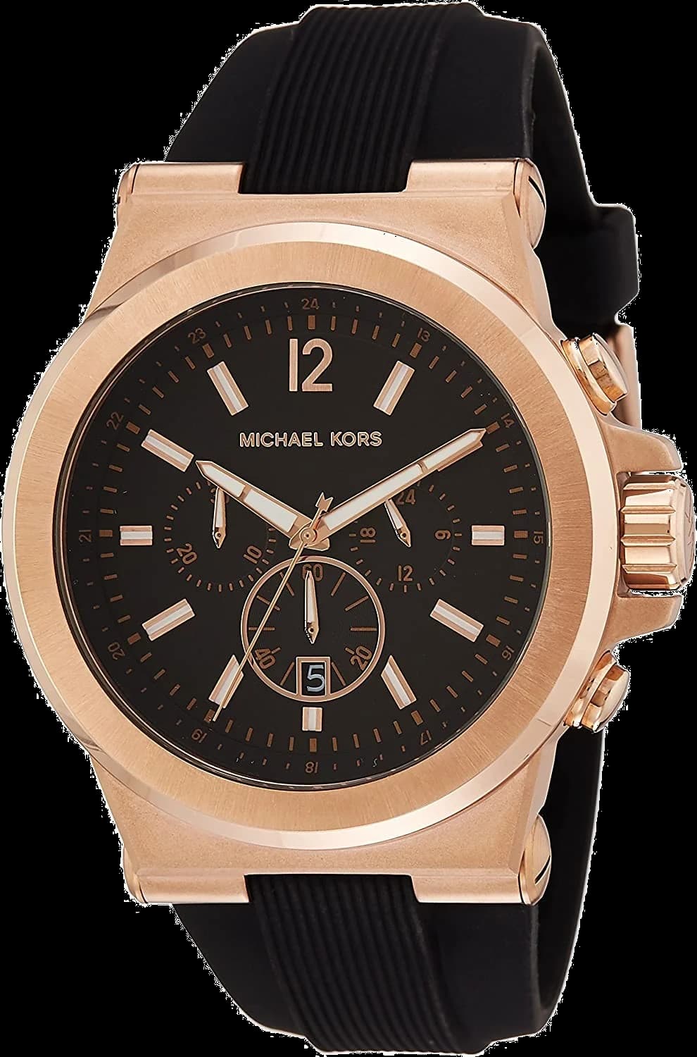 Michael Kors MK8184 montre homme, cadran noir, bracelet silicone acier or rose