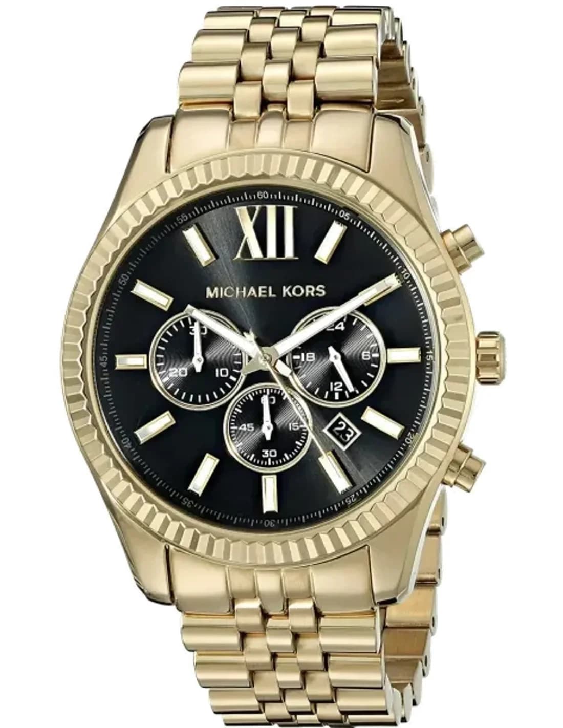Michael Kors MK8286 Gold-Tone Stainless Steel Watch with Chronograph and Black Dial