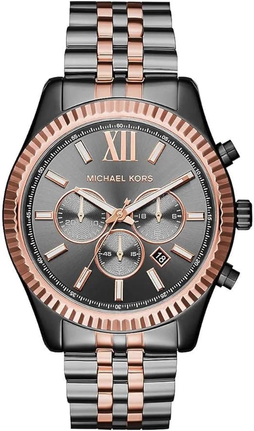 Michael Kors MK8561 montre homme, cadran noir, bracelet acier bicolore noir et bronze