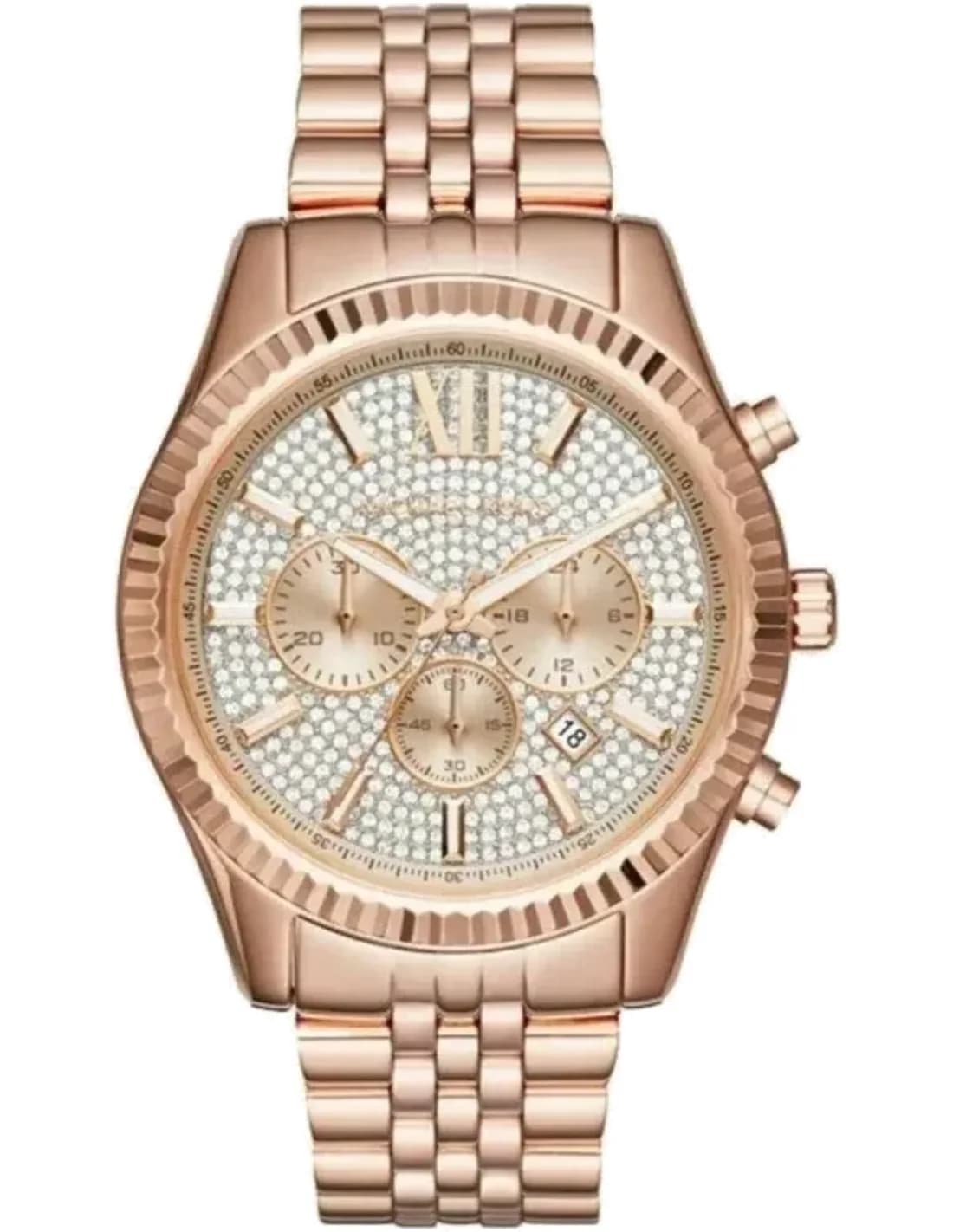 Michael Kors MK8580 montre homme, cadran argent, bracelet acier doré rose avec chronographe