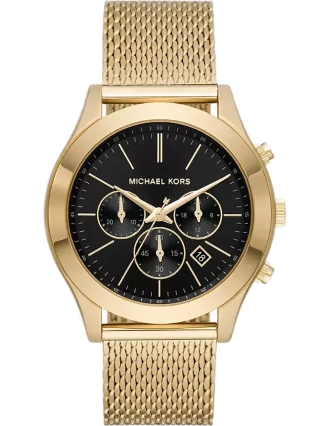 Michael Kors Runway MK9057 Black Dial Chronograph Watch maille milanaise Gold-Tone Bracelet
