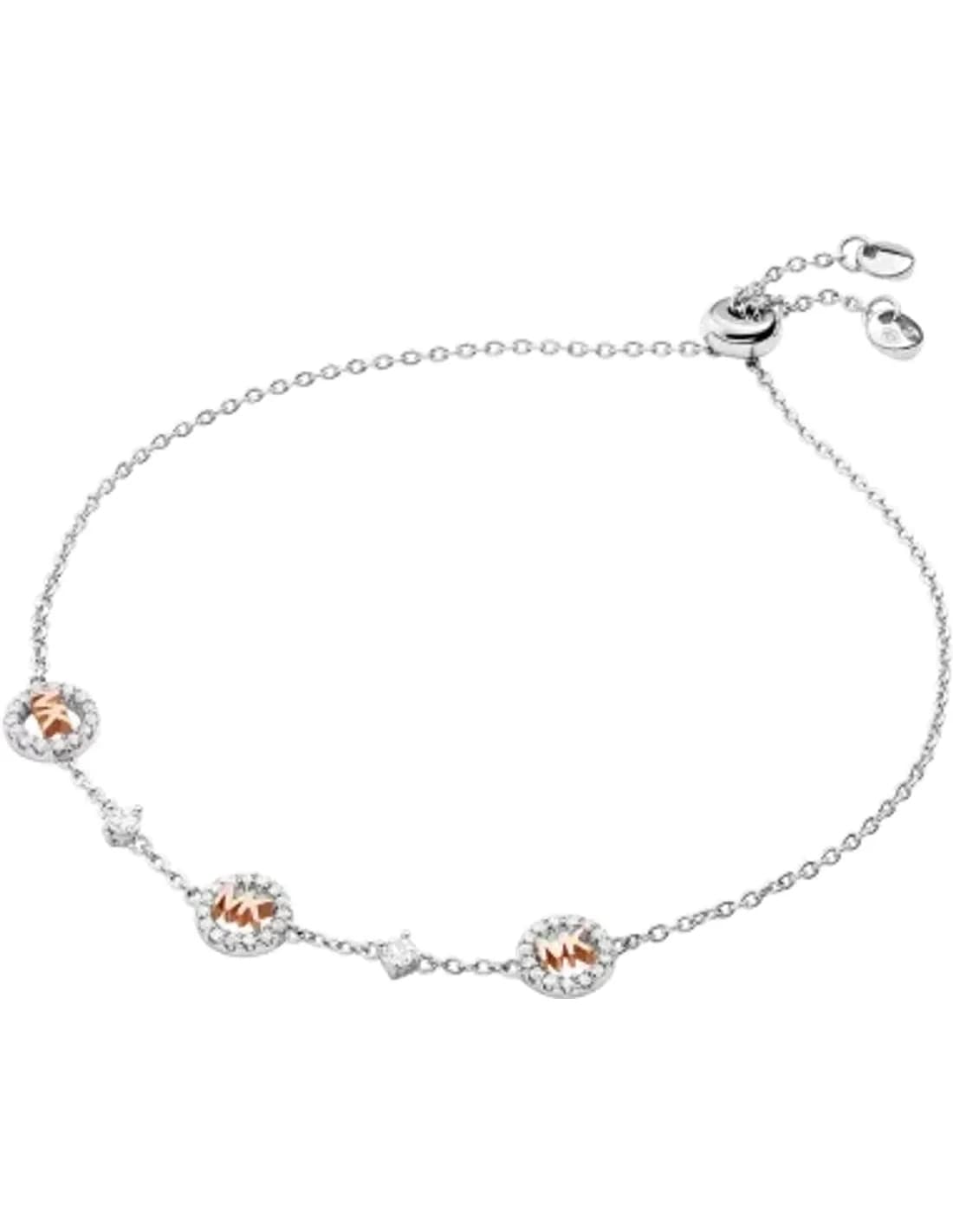 Bracelet bicolore Michael Kors coulissant avec logo en argent 925 pavé de cristaux