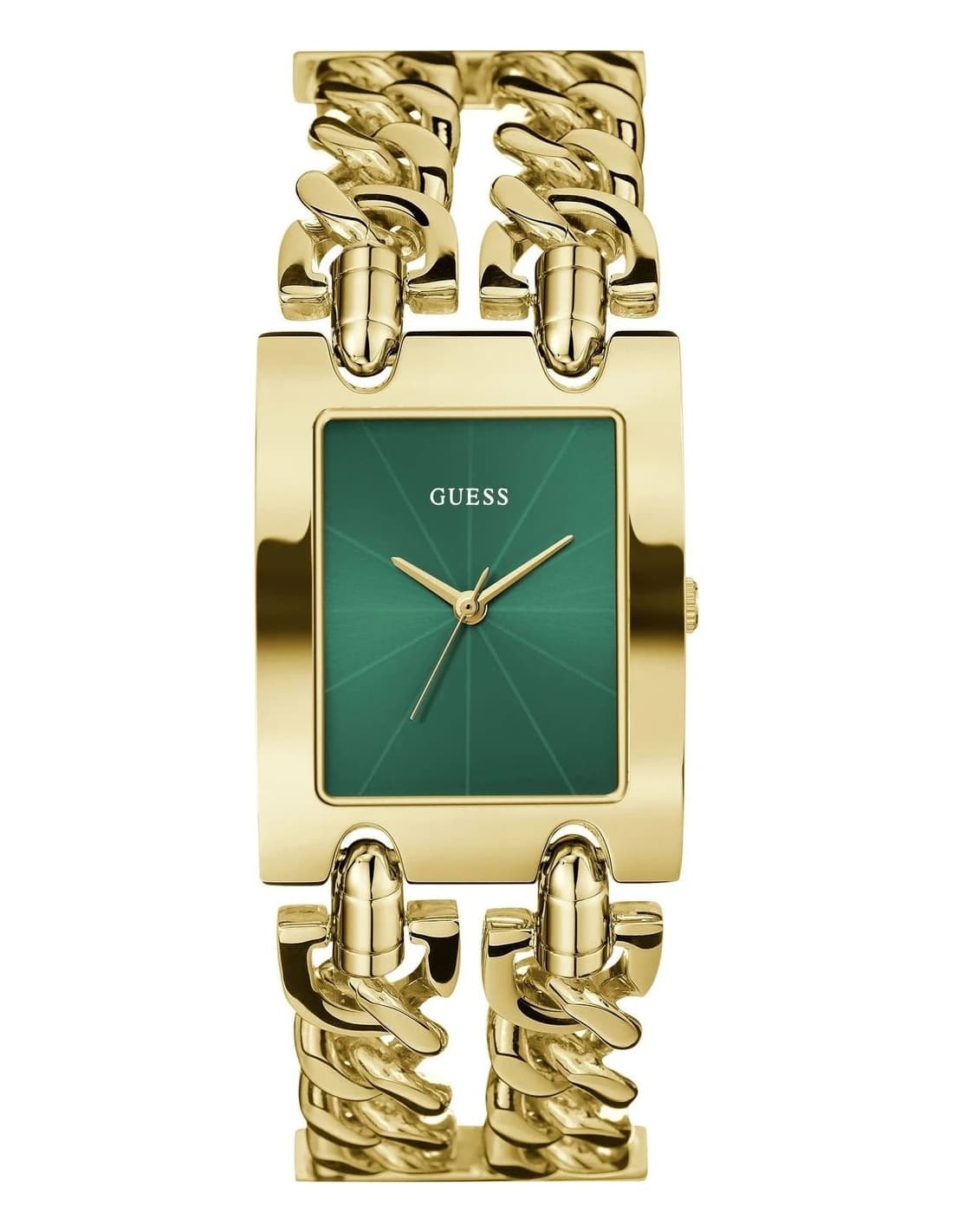 Montre Femme Guess Mod Heavy Metal GW0740L2 dorée bracelet maille G-Link cadran vert