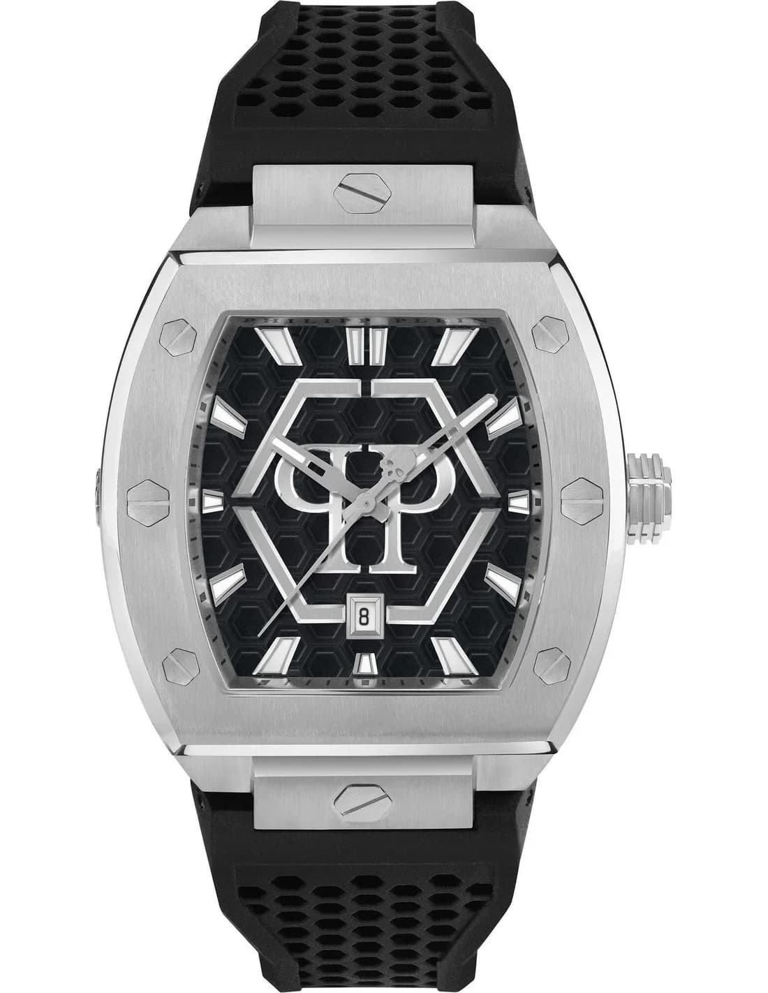 Men's Philipp Plein The Hexagon Phantom PWPUA0524 watch black dial silicone strap