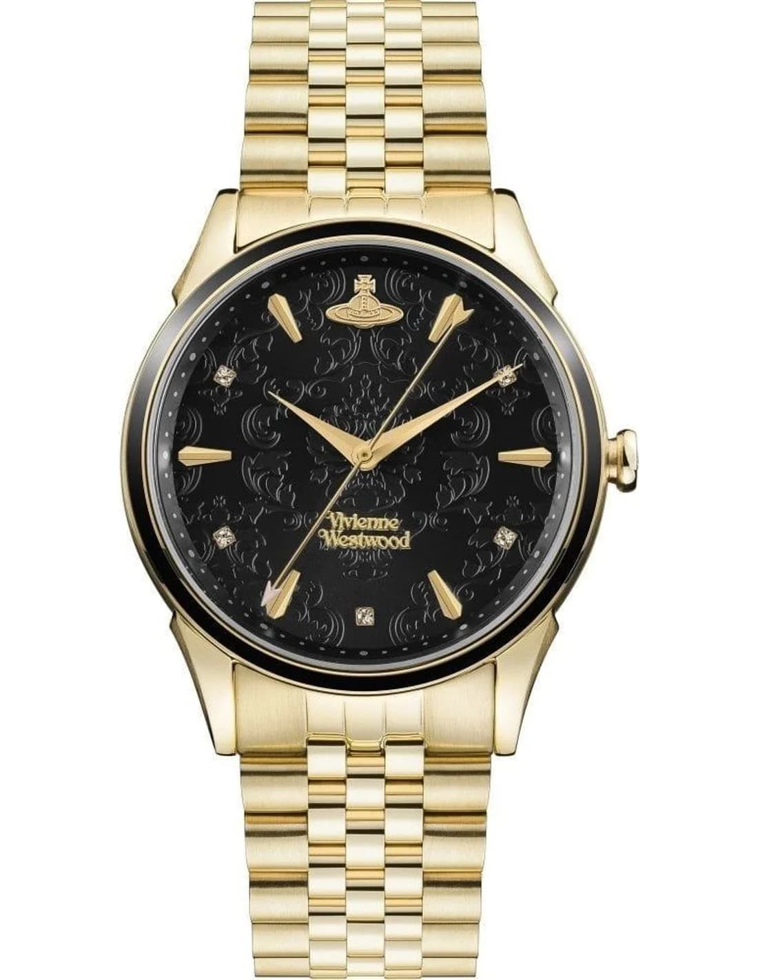 Vivienne Westwood Wallace VV208GBGD, montre femme cadran noir, bracelet acier doré