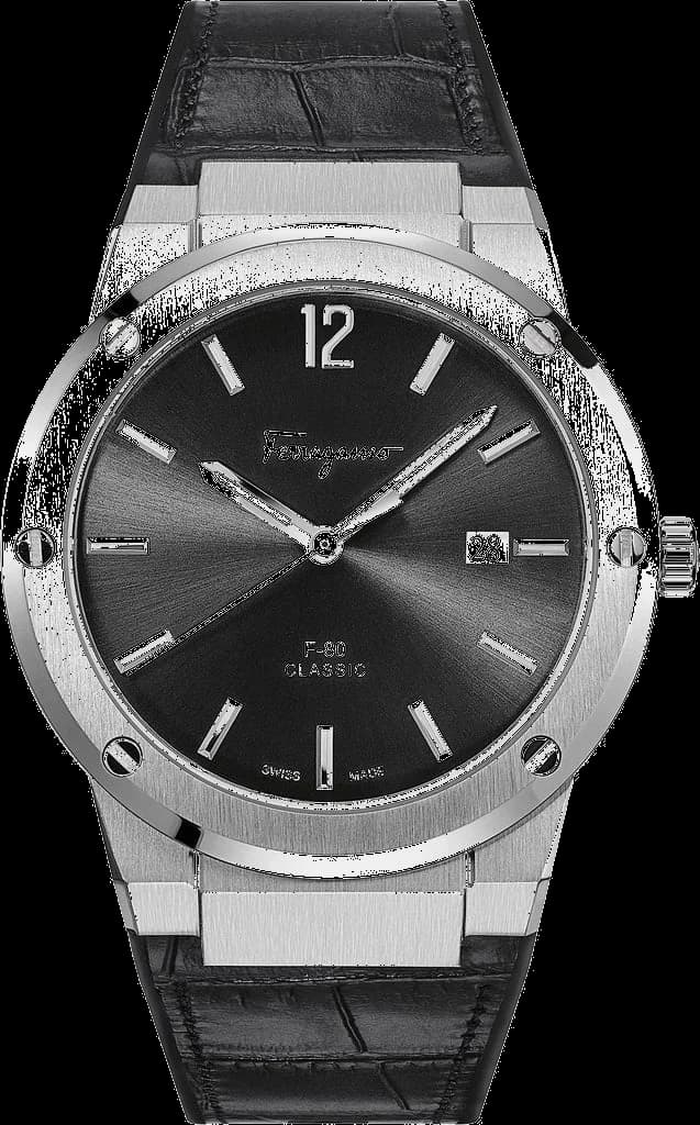 Salvatore Ferragamo SFDT00219 montre homme, cadran noir sur bracelet croco noir