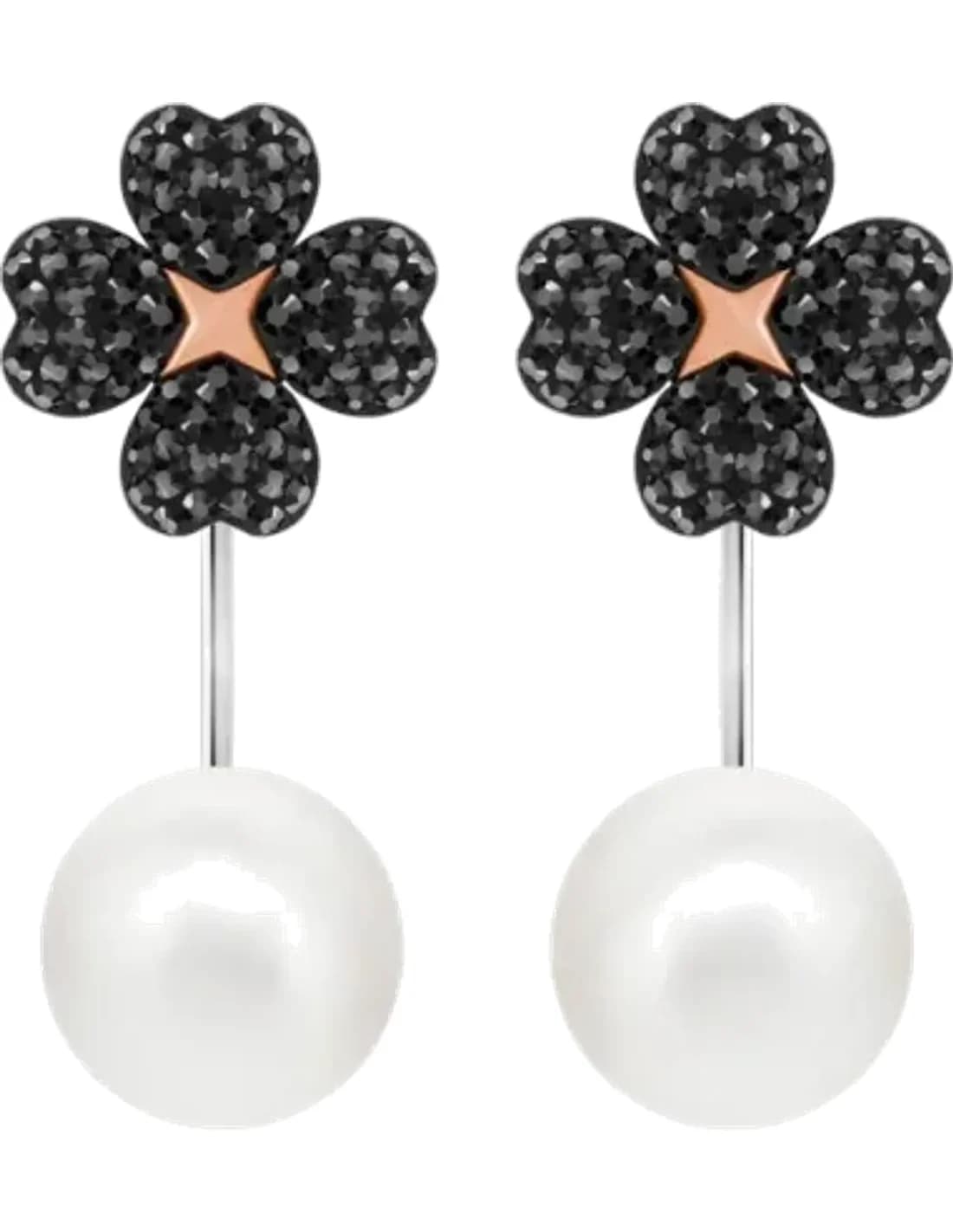 Swarovski Latisha Flower Earrings 5389161 Rhodium Plated Black Crystals and Pearls
