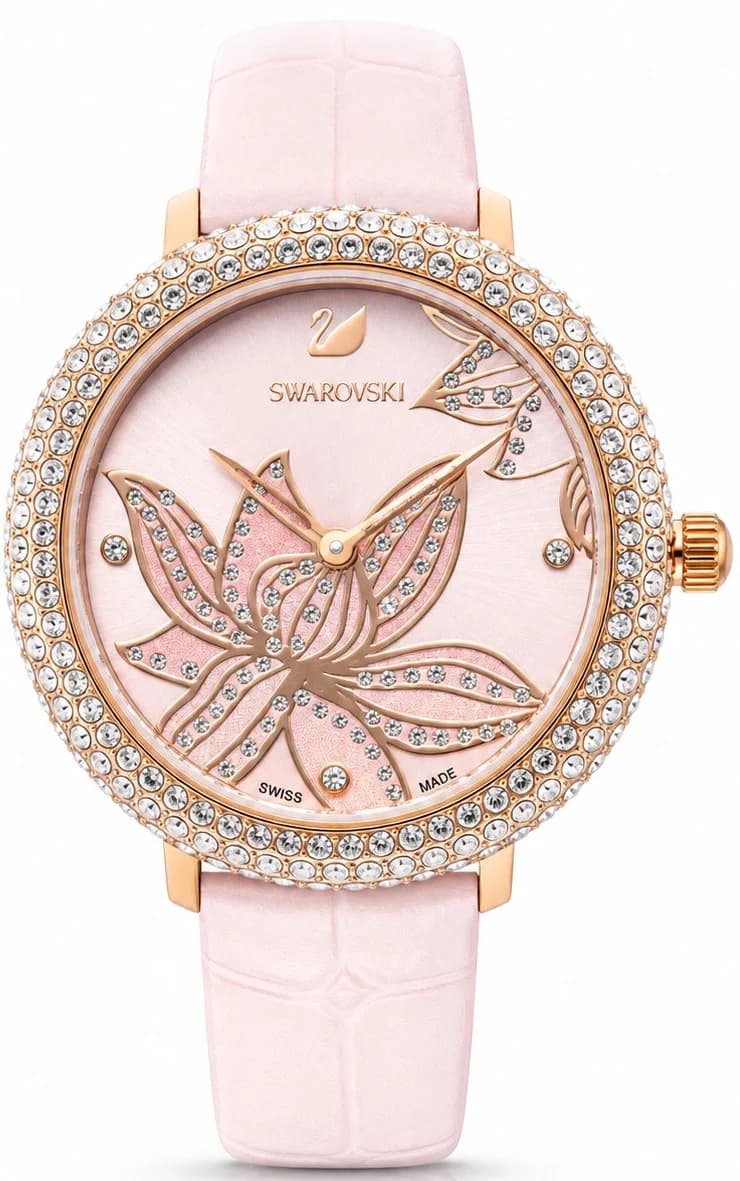 Montre Swarovski 5575217 Cadran Floral et Bracelet Cuir Rose
