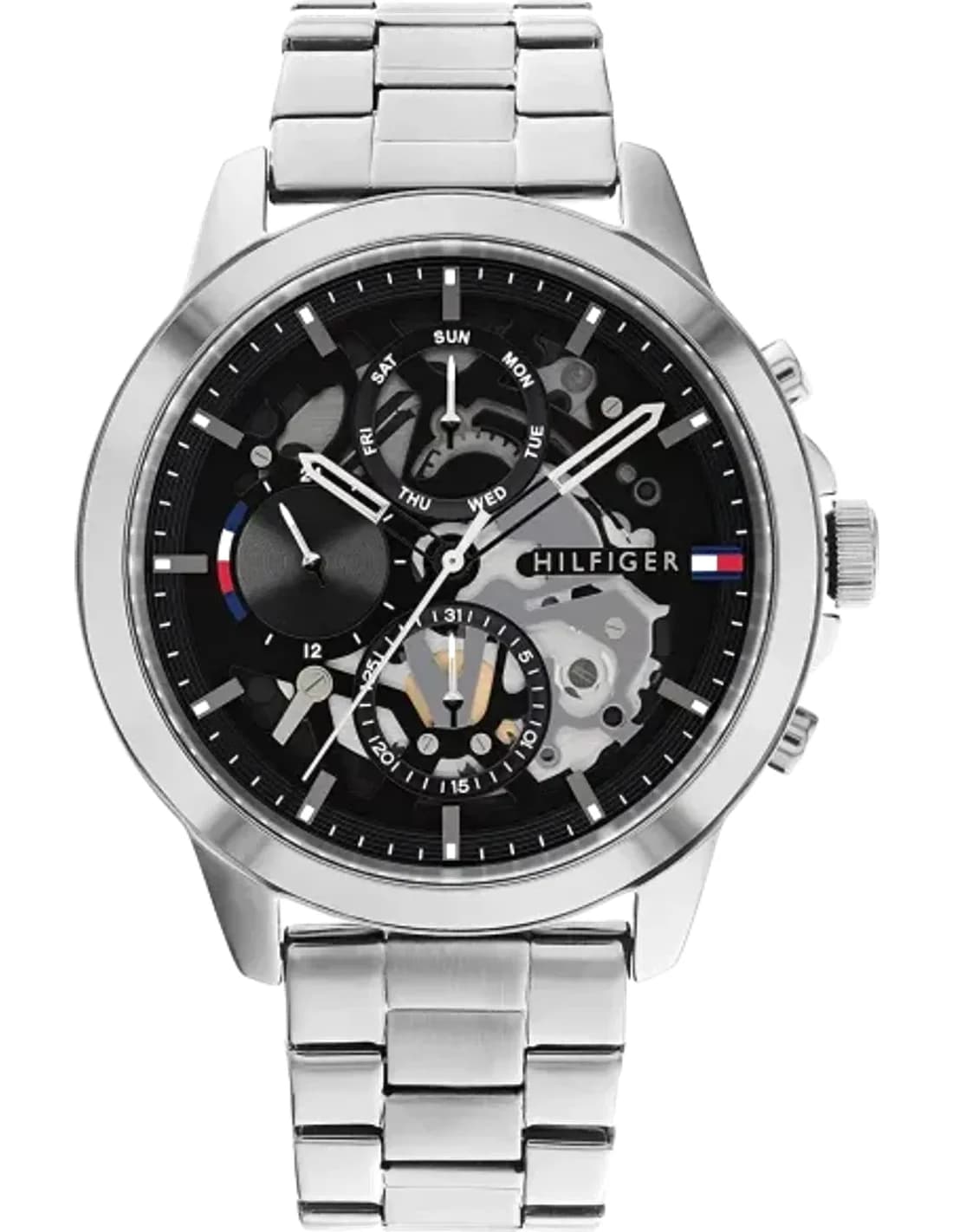 Tommy Hilfiger 1710477 montre homme, squelette noir sur bracelet acier