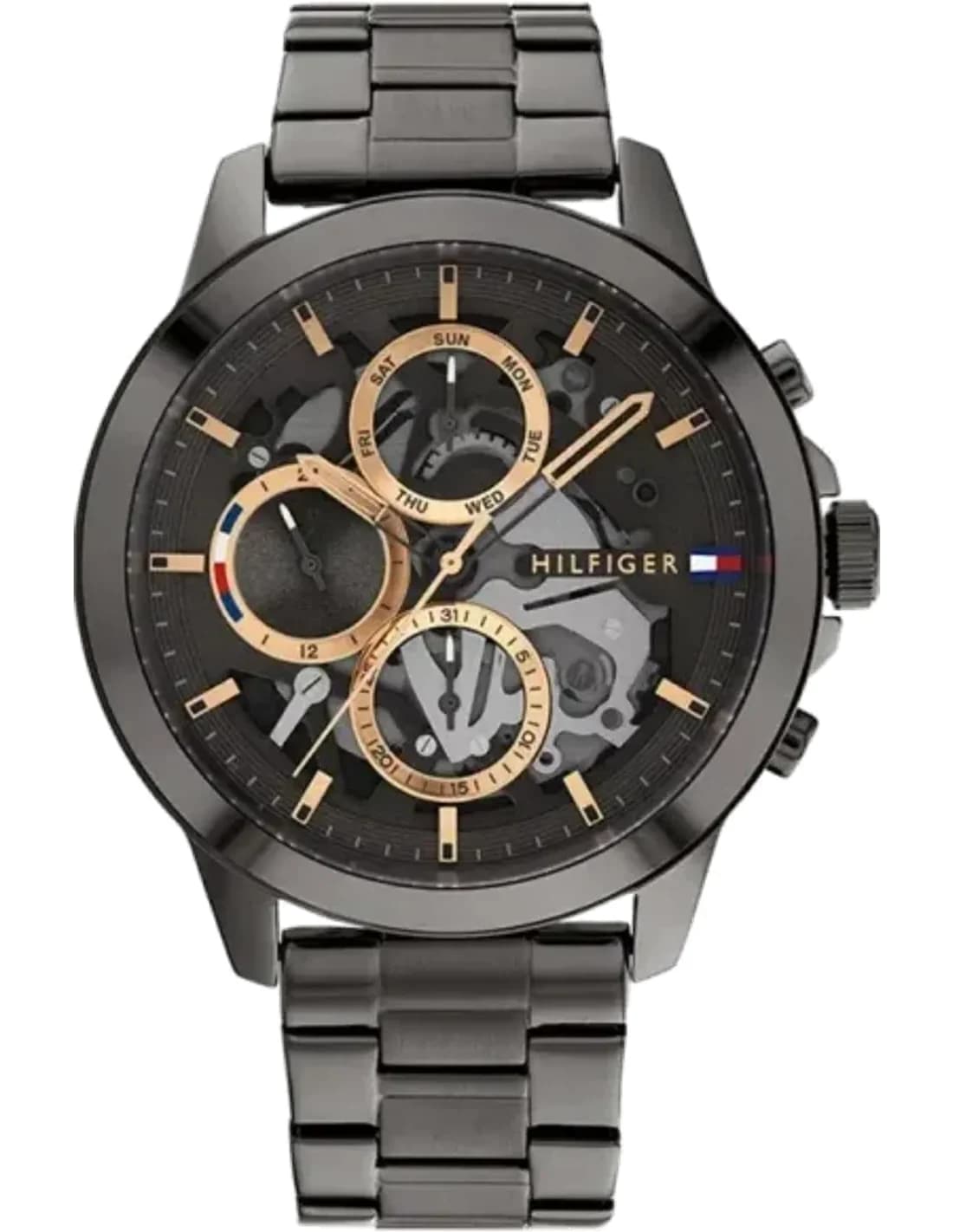Tommy Hilfiger 1710479 montre homme, cadran noir squelette, bracelet acier