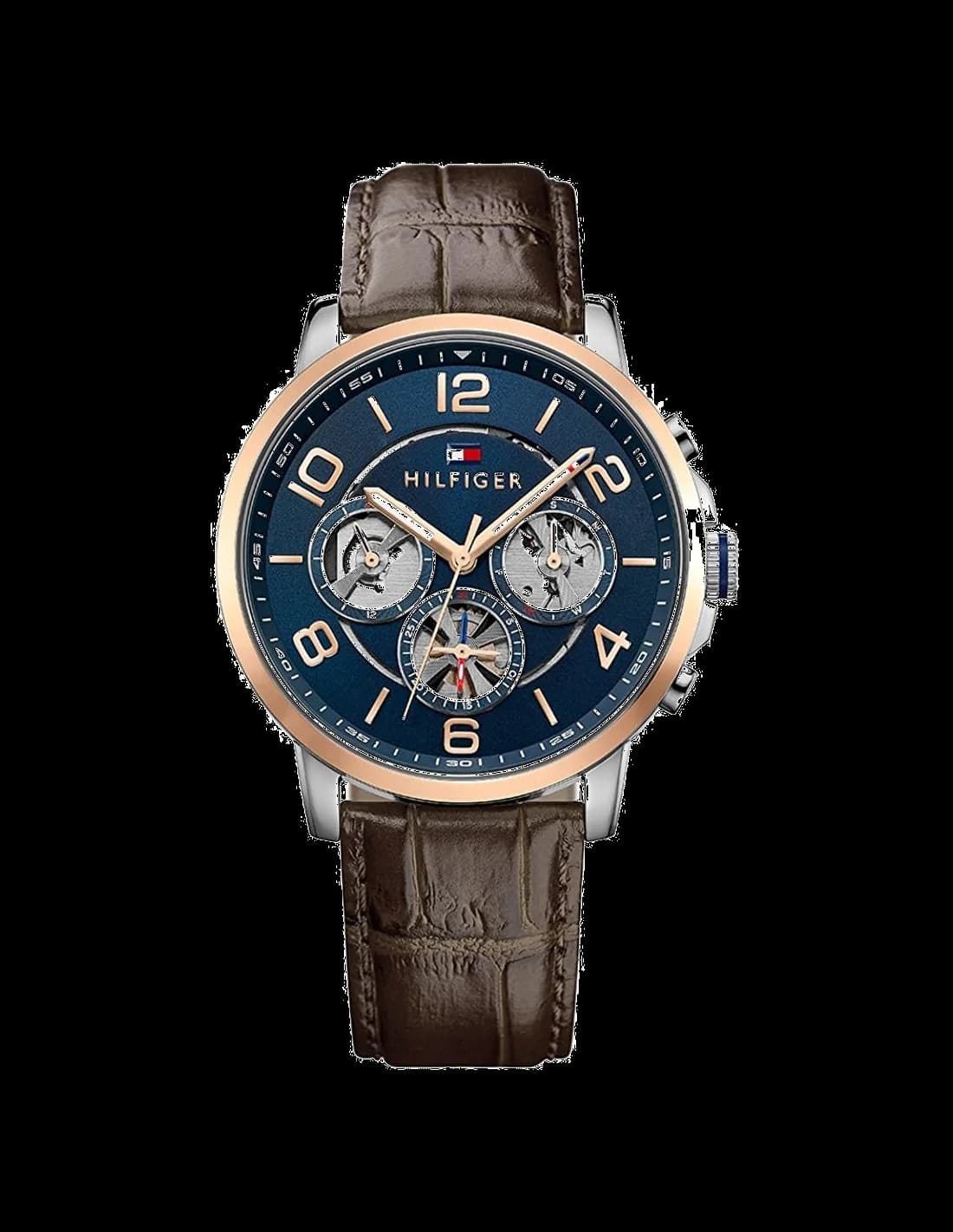 Tommy Hilfiger 1791290 montre homme, cadran bleu squelette, bracelet cuir brun