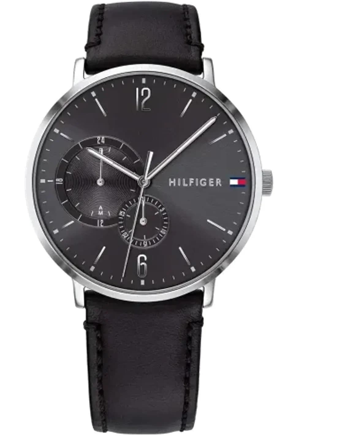 Tommy Hilfiger 1791509 Silver Stainless Steel Case and Black Leather Strap Watch