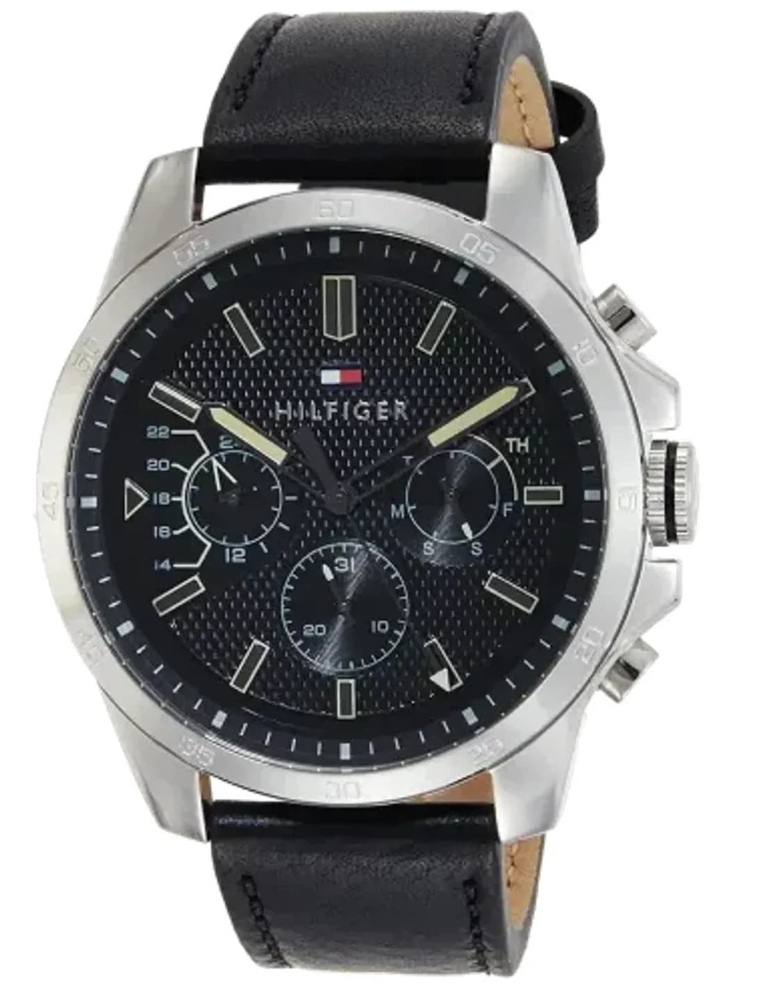Montre Tommy Hilfiger 1791563 Cadran Bleu Soleillé et Bracelet Cuir Noir