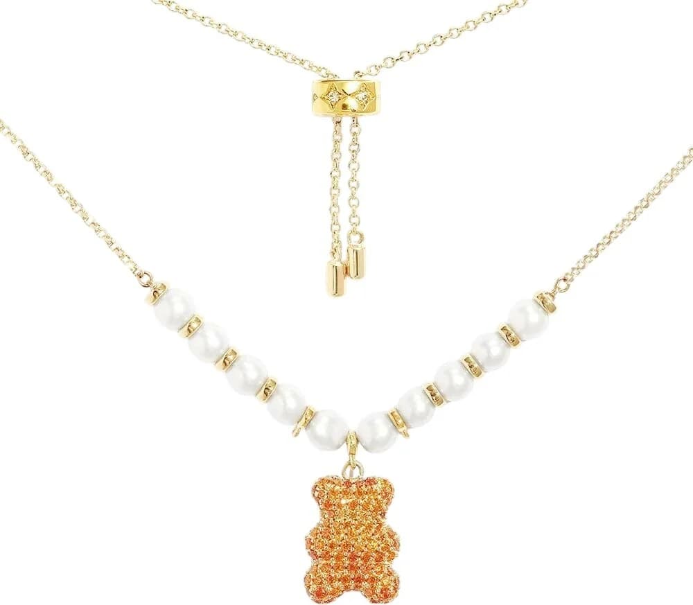Collier APM Monaco ajustable Yummy Bear Baby Juice motif ourson pavé de cristaux oranges