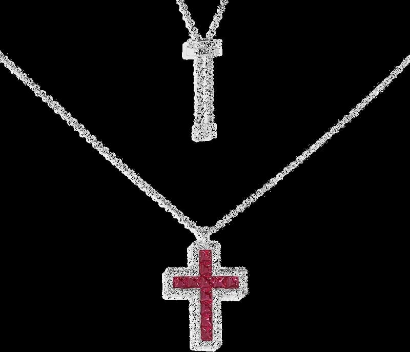 Collier ajustable APM Monaco Croix pavé fuschia en argent 925