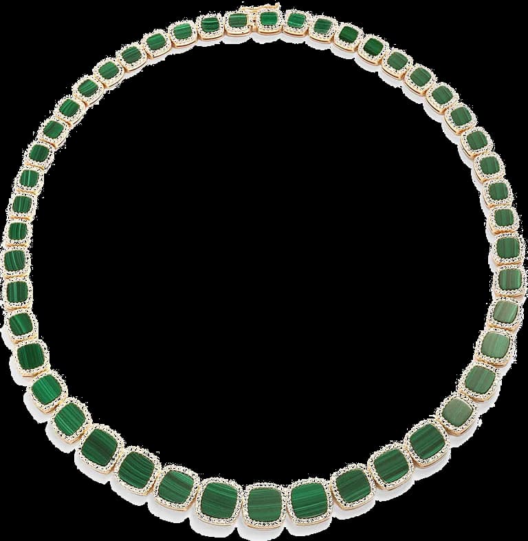 Collier APM Monaco Ras-de-Cou Malachite serti de cristaux pavé de pierres vertes