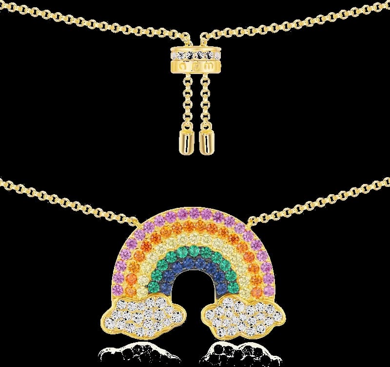 Collier APM Monaco ajustable Arc-En-Ciel multicolore incrusté de cristaux plaquage or jaune