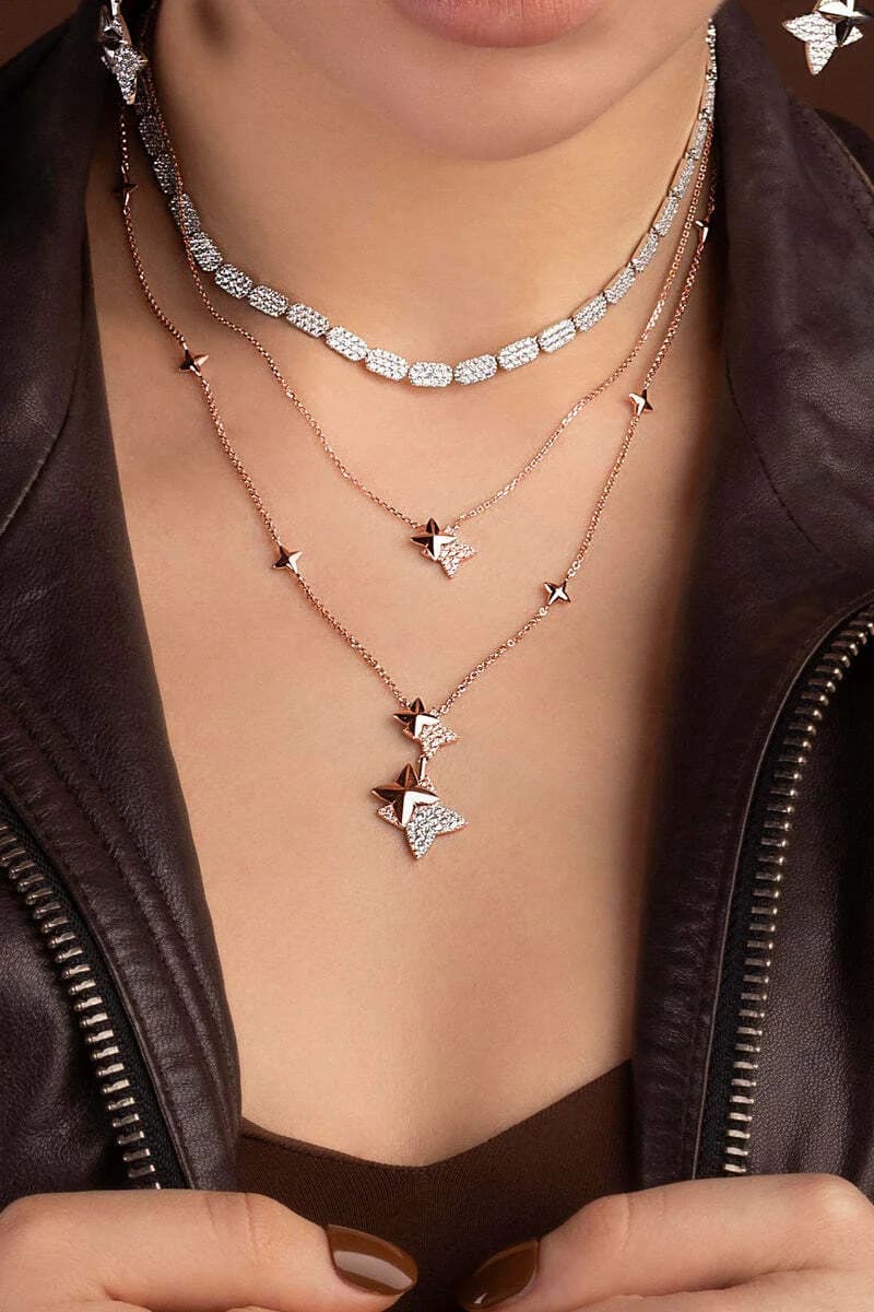 Collier APM Monaco ajustable double météorites ajustable plaqué or rose vue 2