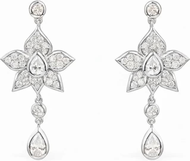 Boucles d'oreilles Pendantes APM Monaco fleurs et gouttes argent 925 zirconiums