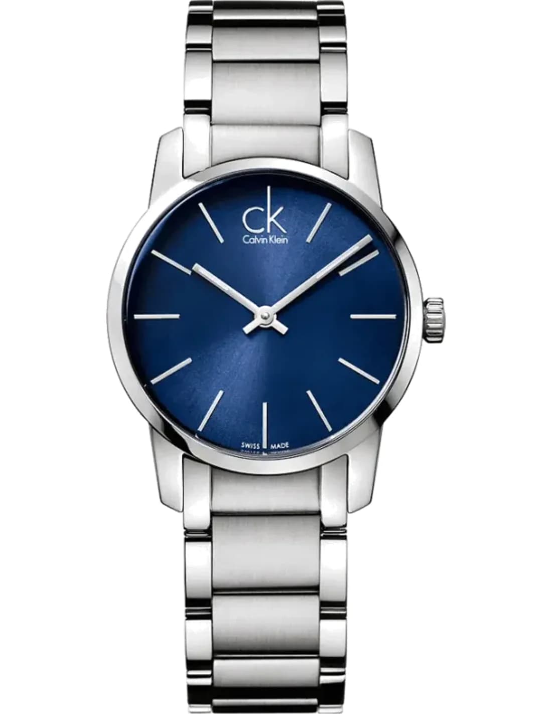 Montre Femme Calvin Klein City K2G2314N Quartz cadran bleu bracelet en acier inoxydable argenté