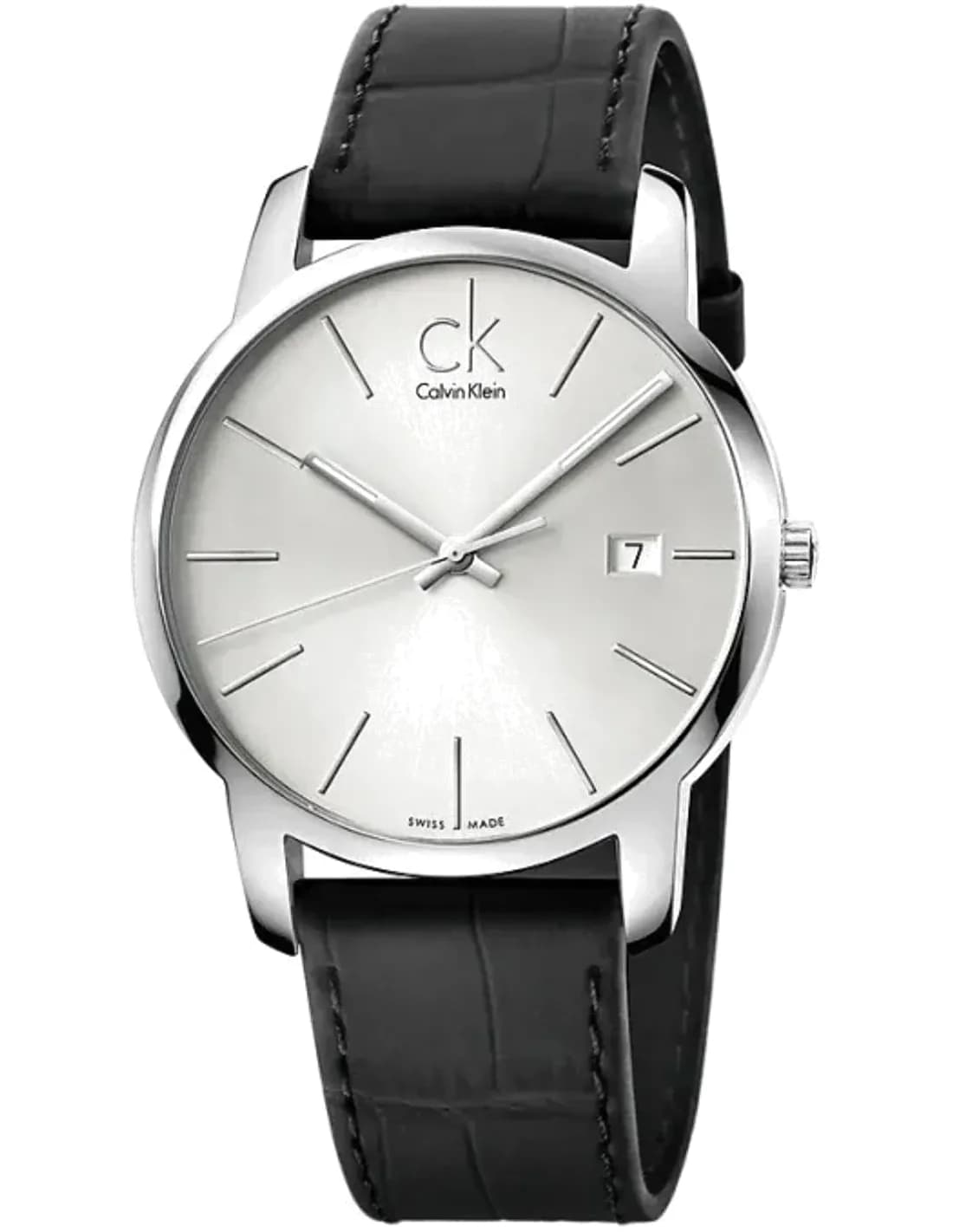 Calvin Klein City K2G2G1C6 Quartz Silver Dial Black Leather Strap Men’s Watch