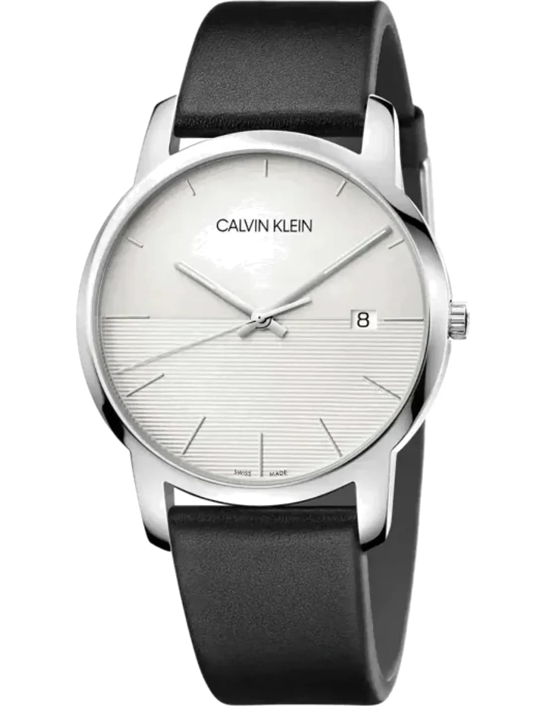 Calvin Klein City K2G2G1CD Quartz Silver Dial Black Leather Strap Men’s Watch