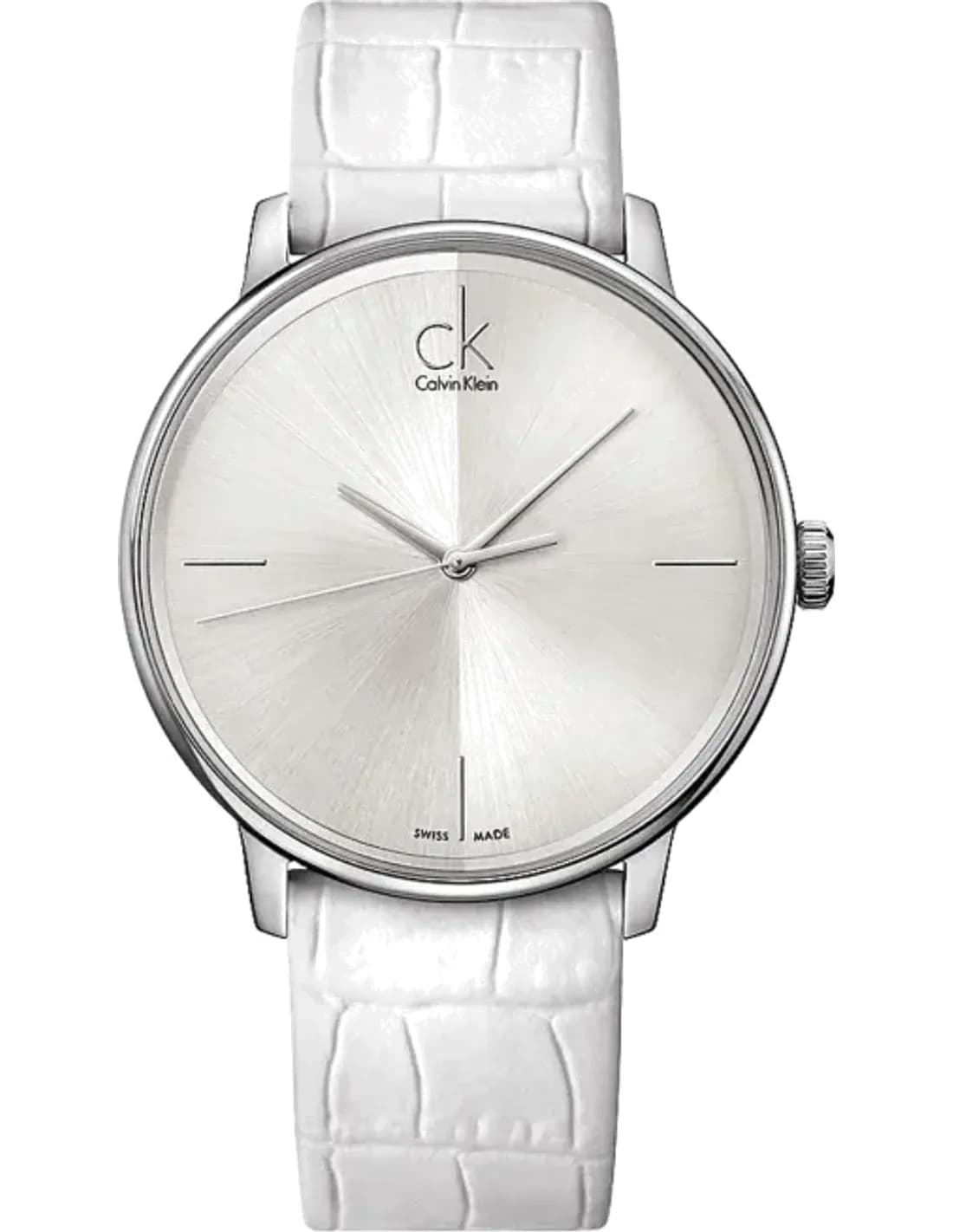 Calvin Klein Accent K2Y2X1K6 Quartz Silver Dial White Leather Strap Men’s Watch