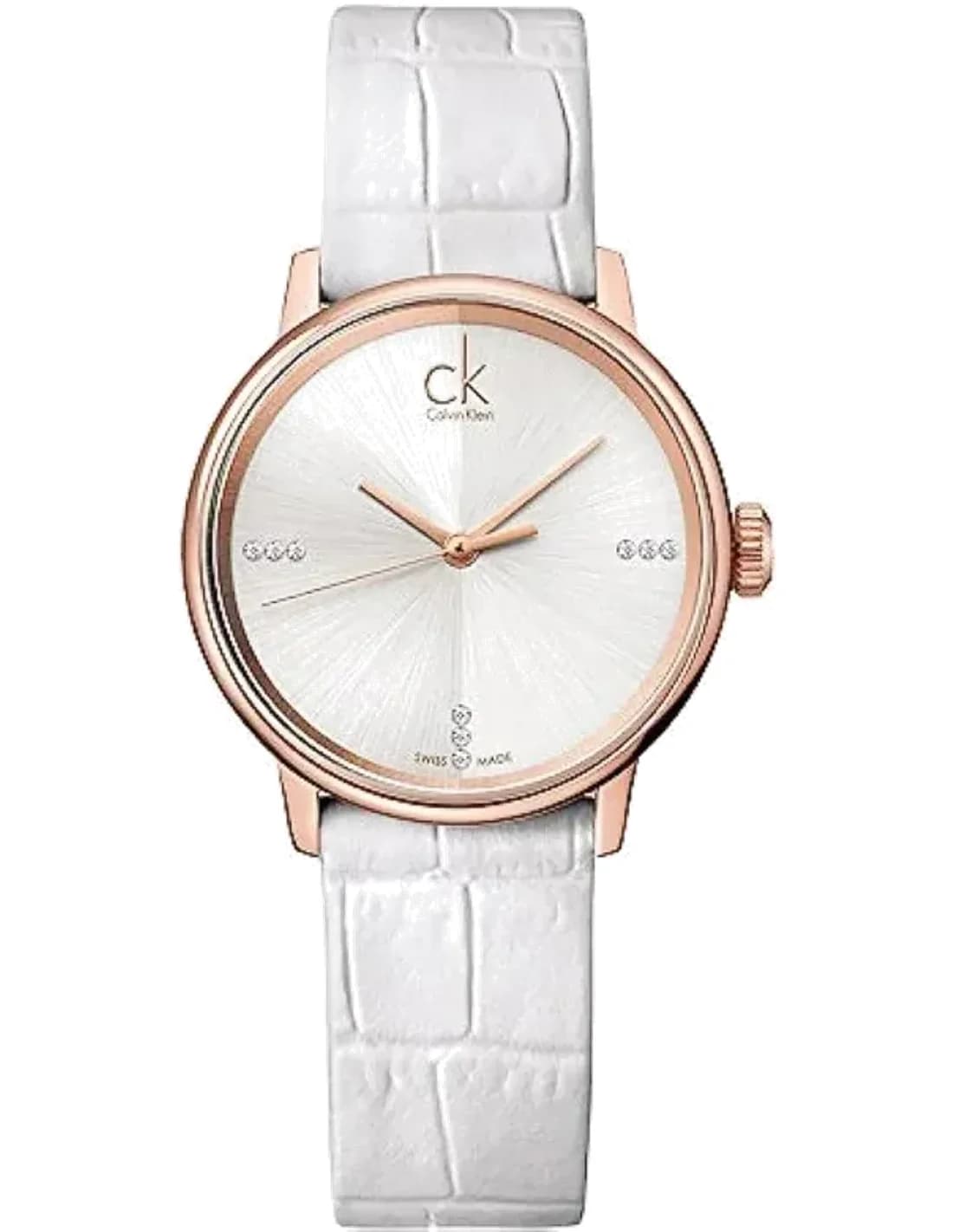Calvin Klein Accent K2Y2Y6KW Quartz Silver Dial White Leather Strap Women’s Watch
