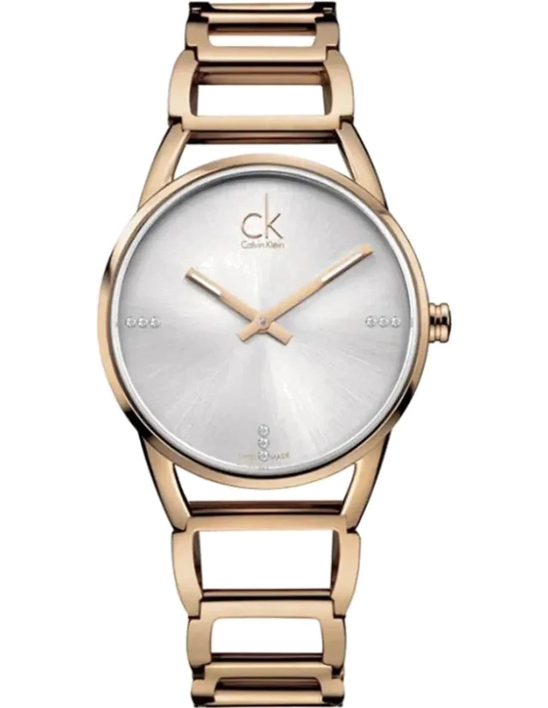 Montre Femme Calvin Klein Swiss Made K3G2362W quartz cadran argenté bracelet en acier inoxydable doré rose