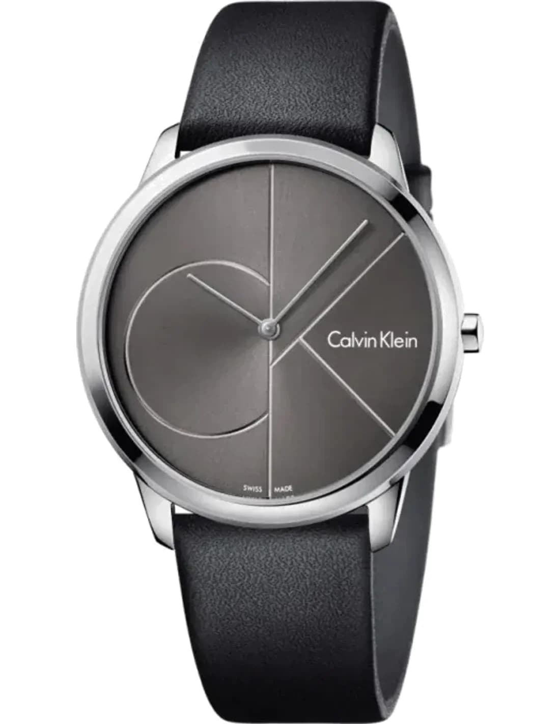 Montre Homme Calvin Klein Minimal K3M211C3 cadran gris quartz bracelet cuir noir