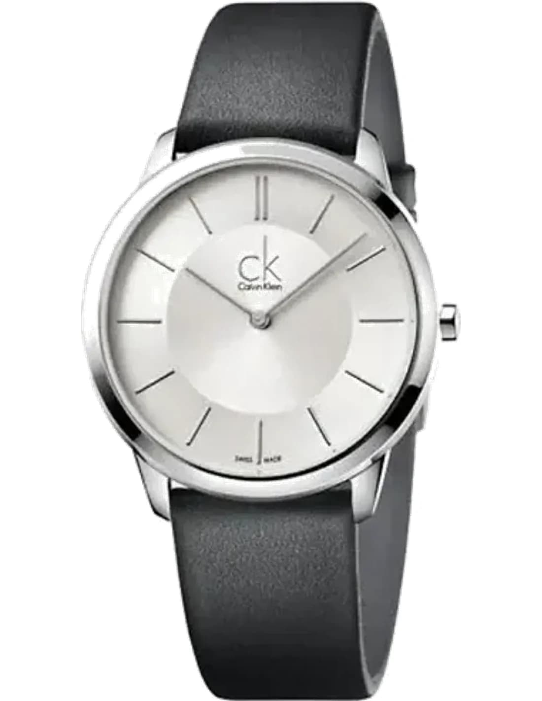 Calvin Klein Minimal K3M211C6 quartz silver dial black leather strap men’s watch